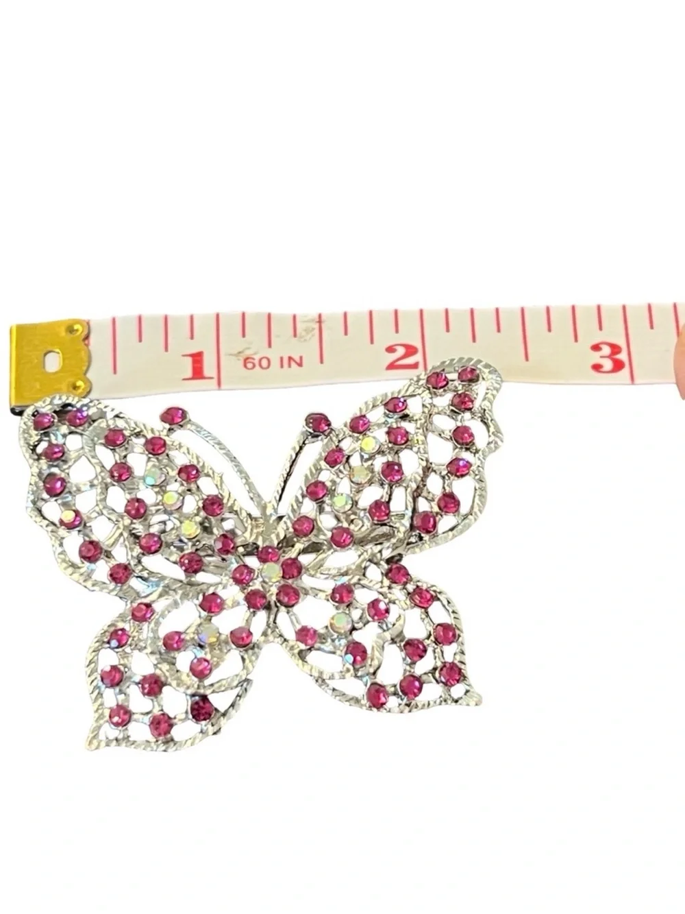 Silver-Tone Butterfly Hair Clip with Pink Crystals -FINAL PRICE DROP